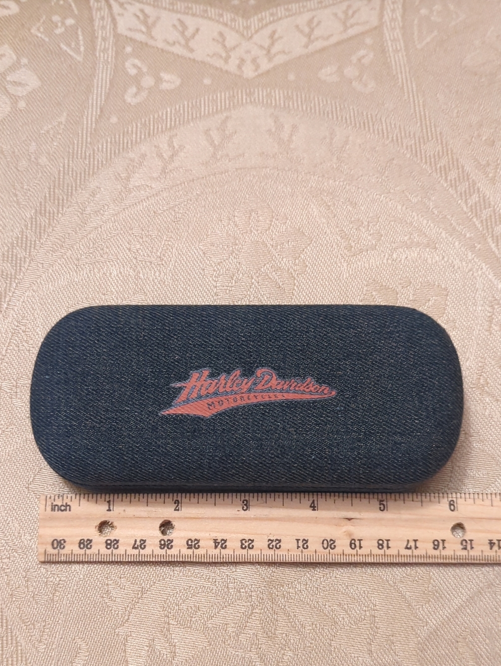 Harley-Davidson Denim Eyeglass Case in Navy with Brick Red Logo